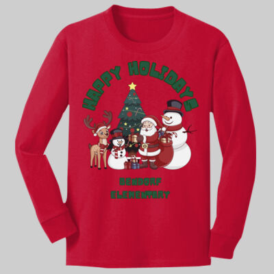 Youth Long Sleeve Shirt - Winter - Happy Holidays Green Thumbnail